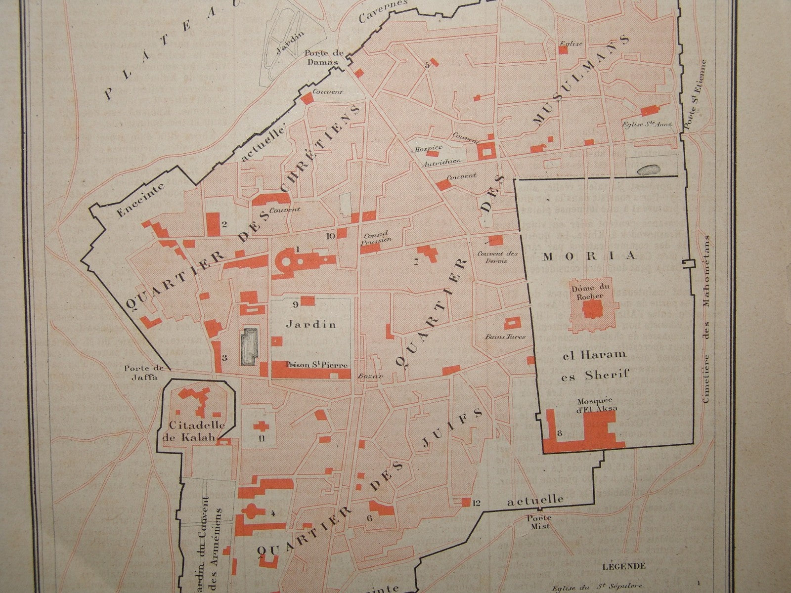 Map Palestine RARE 1877 Jerusalem Plan Fayard, R. Hausermann Atlas Universel