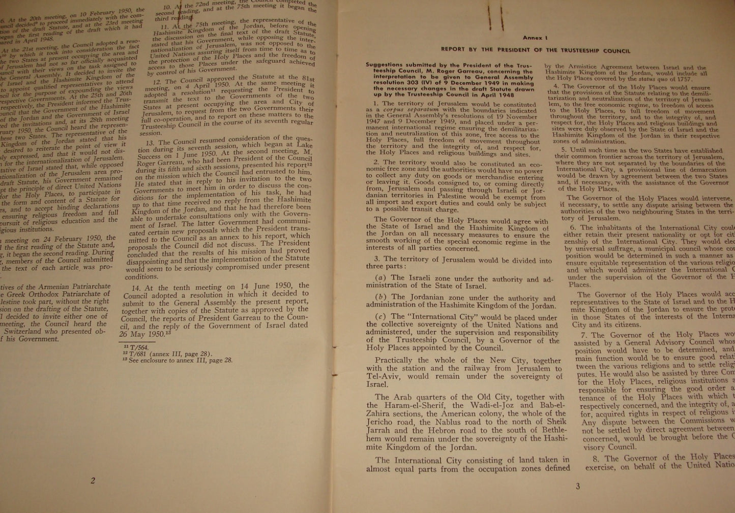 Report Israel 1950 United Nations Jordan Jerusalem Holy Places Question Post War