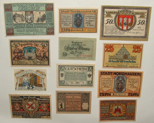 Germany 1920s German NOTGELD HUTSCHEIN Paper Money Note Set Banknote