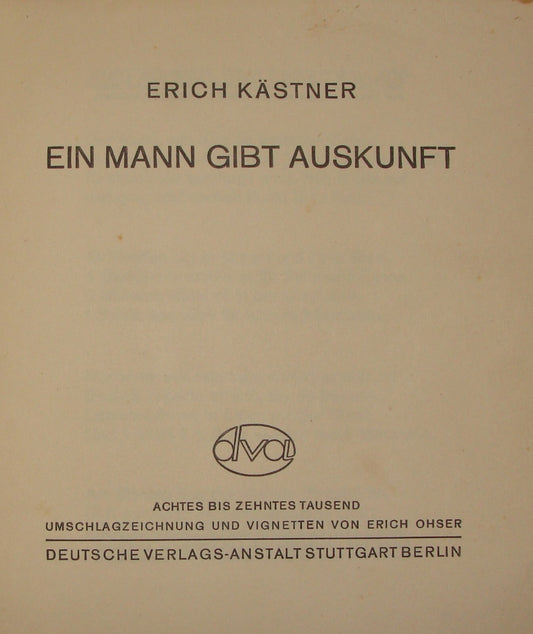 Germany Erich Kastner Ein Mann gibt Auskunft Book German   1930