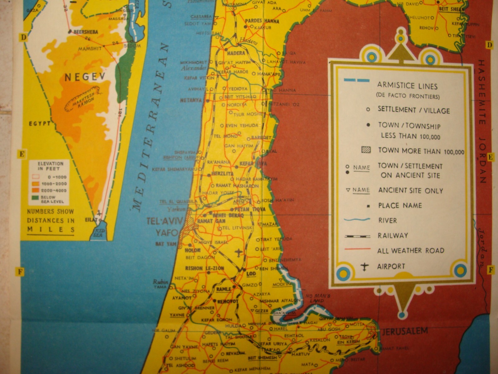 Map Israel 1950s-60s Tourist Pre Six Day War Lines PILGRIM Holy Land