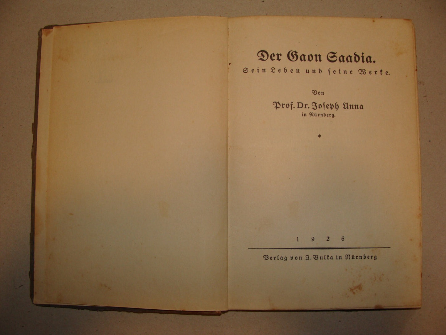 Germany Book Jewish Judaica Rabbi Saadia Gaon History Babylon Iraq Baghdad 1926