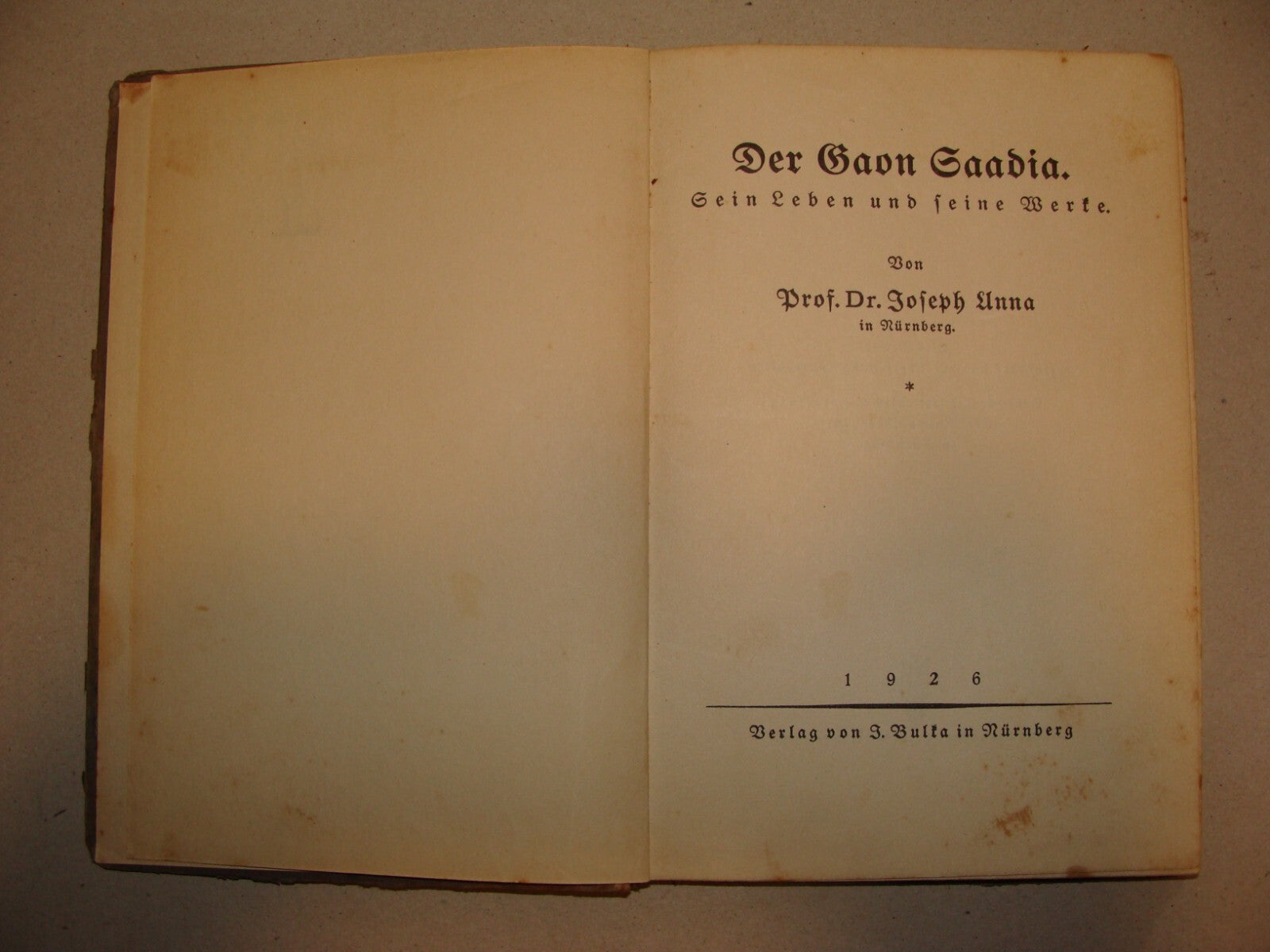 Germany Book Jewish Judaica Rabbi Saadia Gaon History Babylon Iraq Baghdad 1926