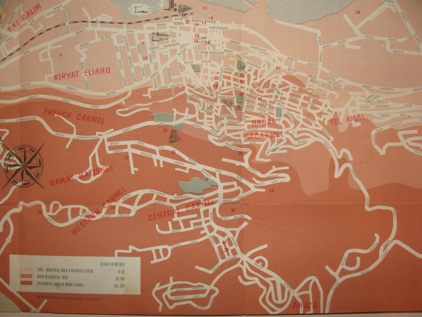 Map Jewish Judaica 1957 Israel Israeli HAIFA Tour Guide English