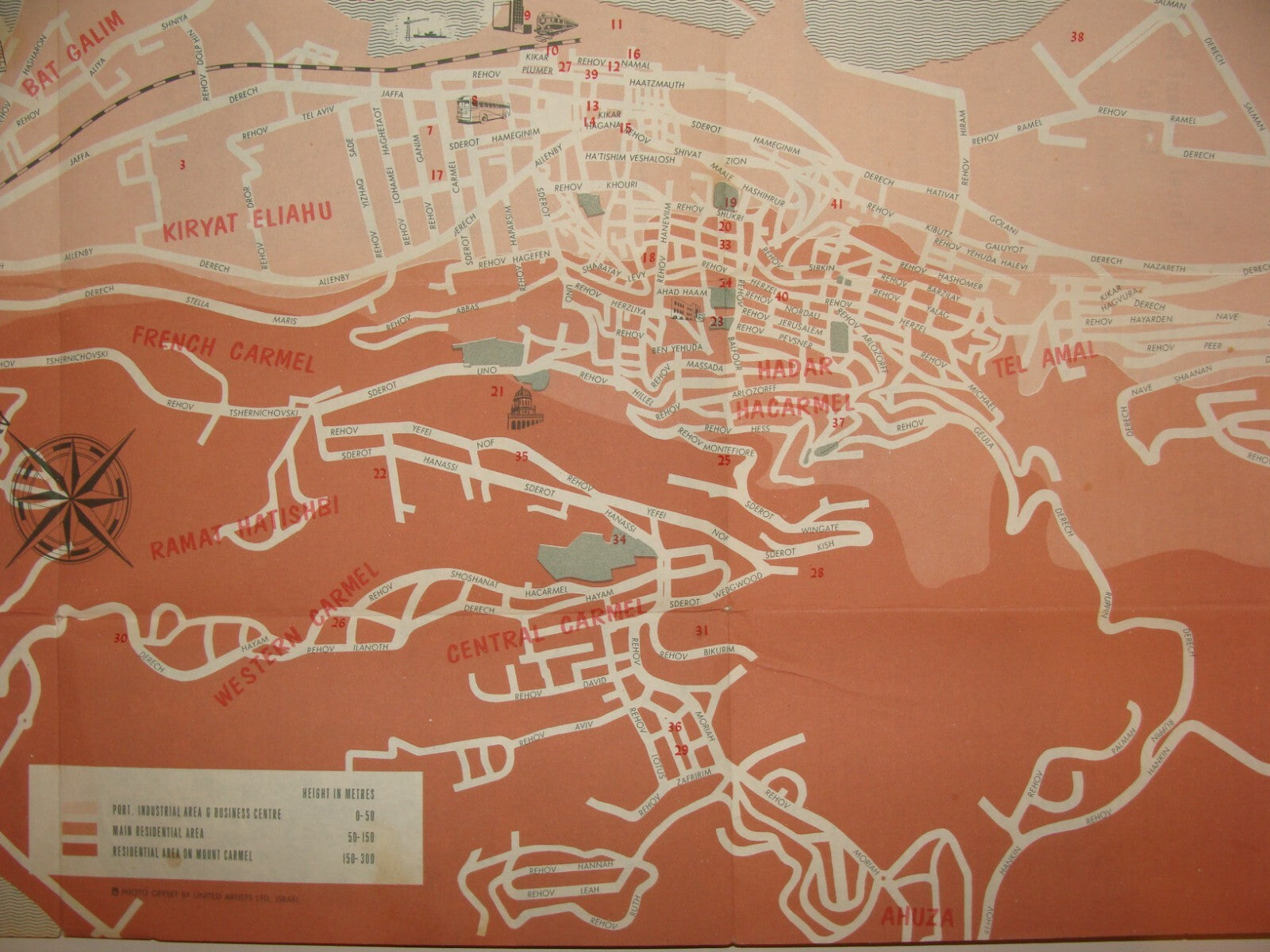 Map Jewish Judaica 1957 Israel Israeli HAIFA Tour Guide English