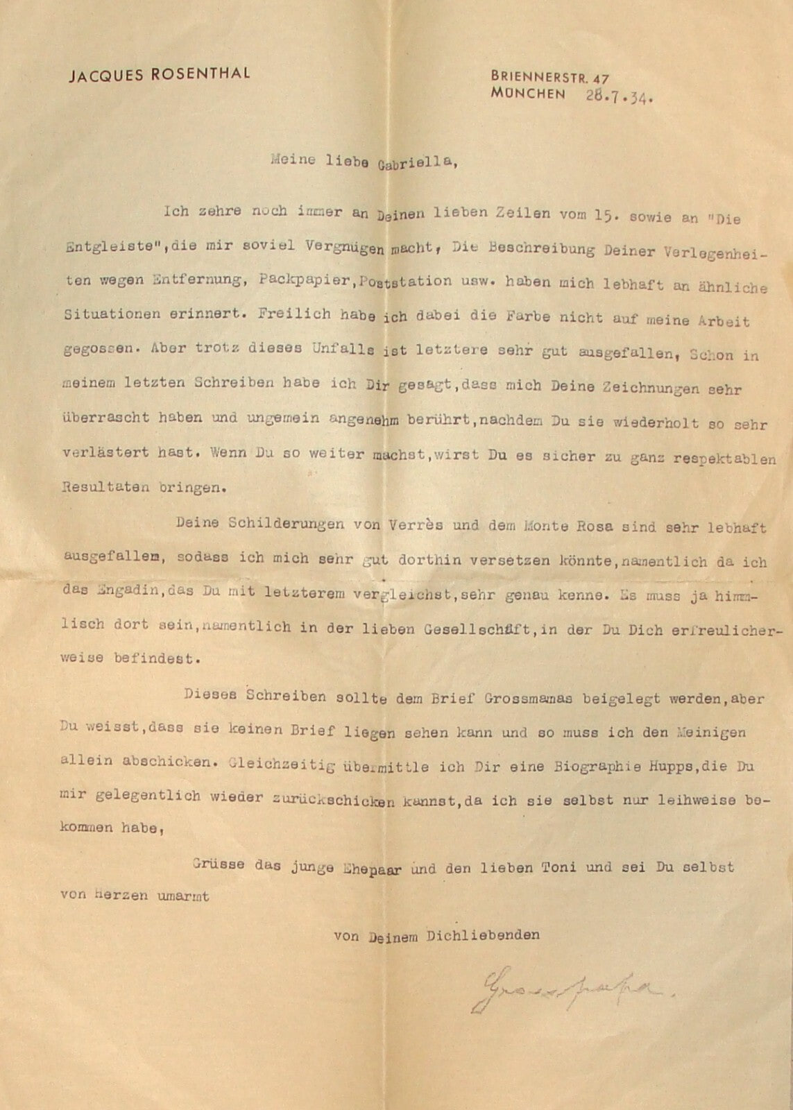 Germany Letter Jewish Judaica 1934 German Munich JACQUES ROSENTHAL