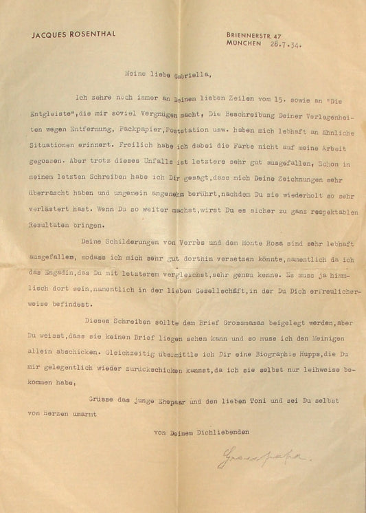 Germany Letter Jewish Judaica 1934 German Munich JACQUES ROSENTHAL