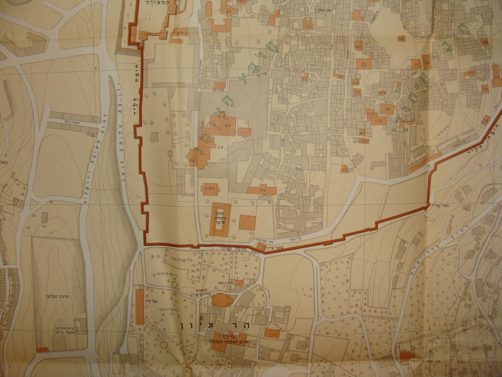 Jewish Judaica 1970 Israel JERUSALEM Old City Map F. J. Salmon
