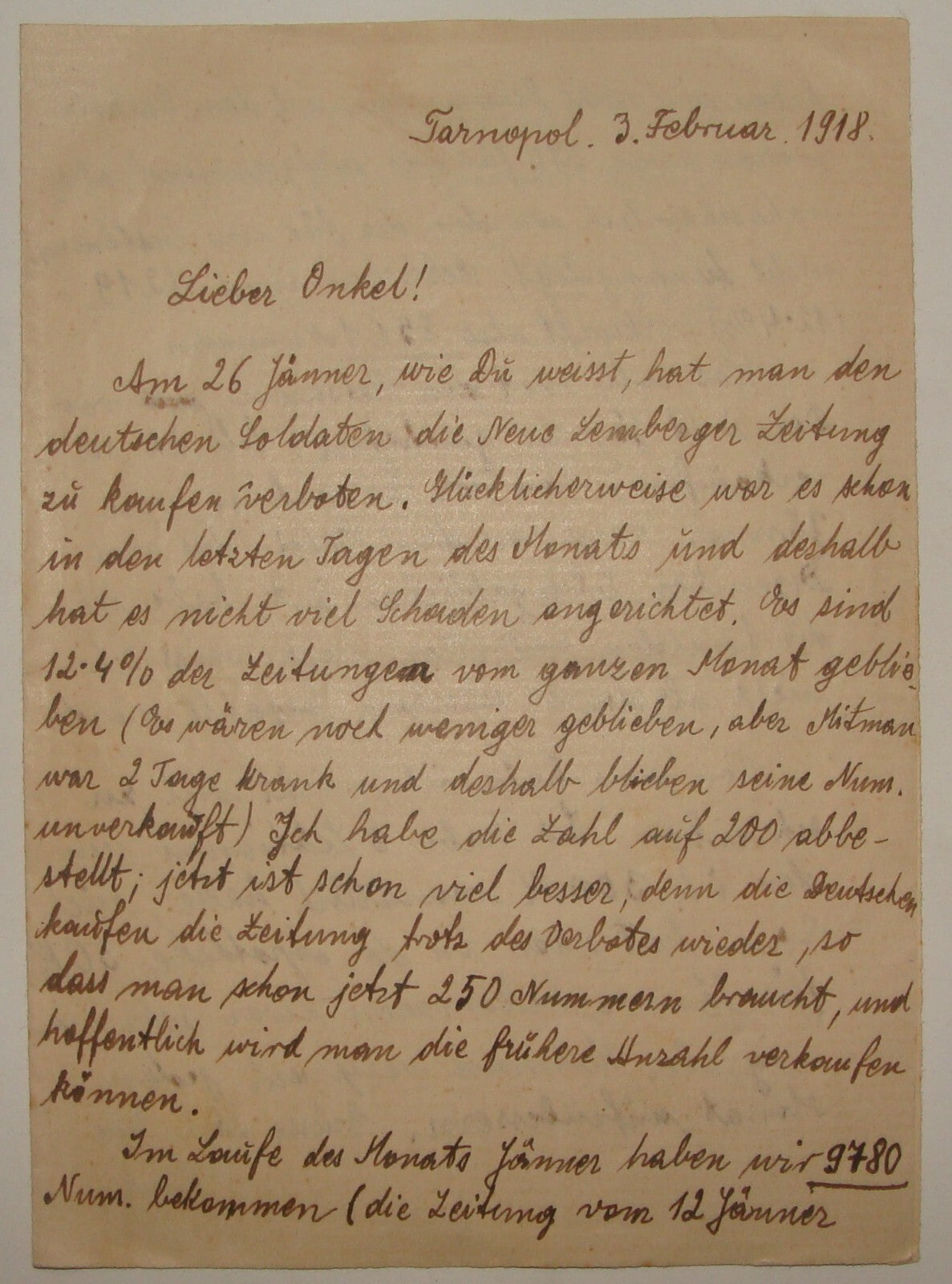 Letter Jewish Judaica 1918 Ukraine Tarnopol German