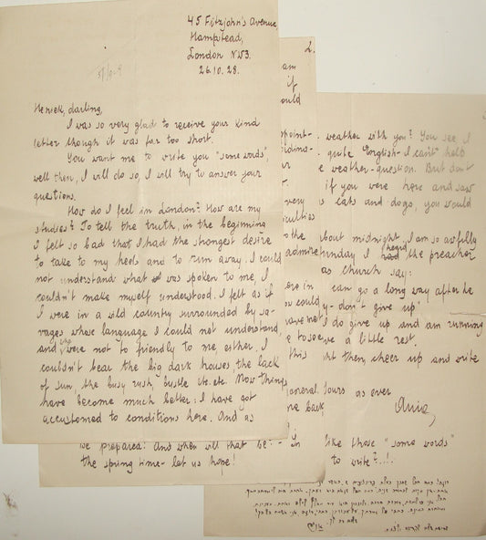 Letter Jewish Judaica 1928 Britain England UK Hampstead London English Hebrew