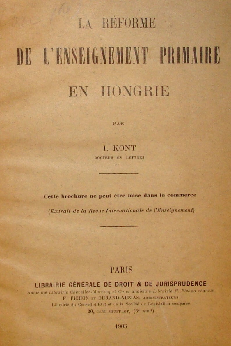1905 France French Paris Book Hungary School Education Reform By Kont