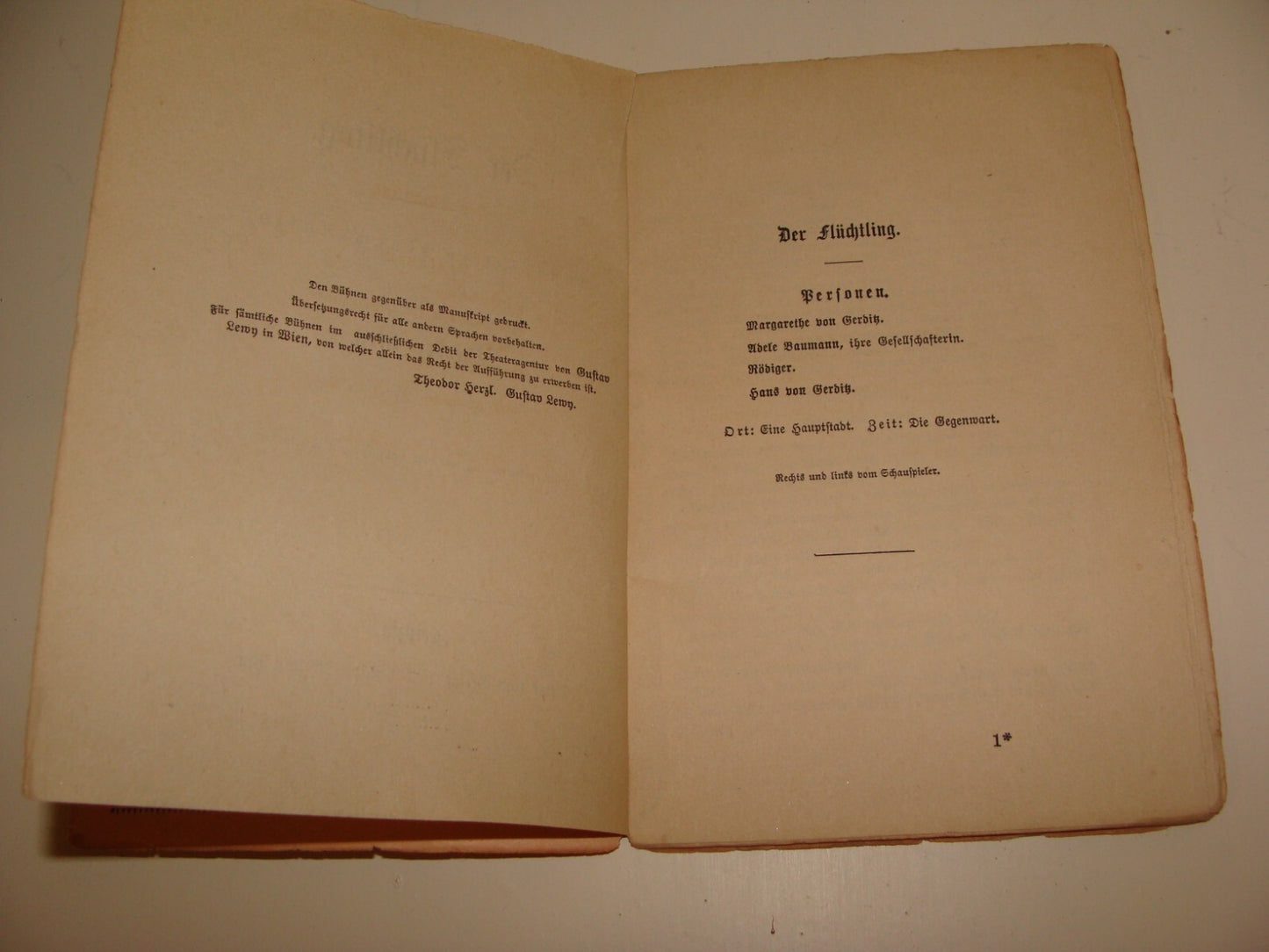 Germany RARE Jewish Judaica HERZL Play THE FUGITIVE Zionist DER FLÜCHTLING