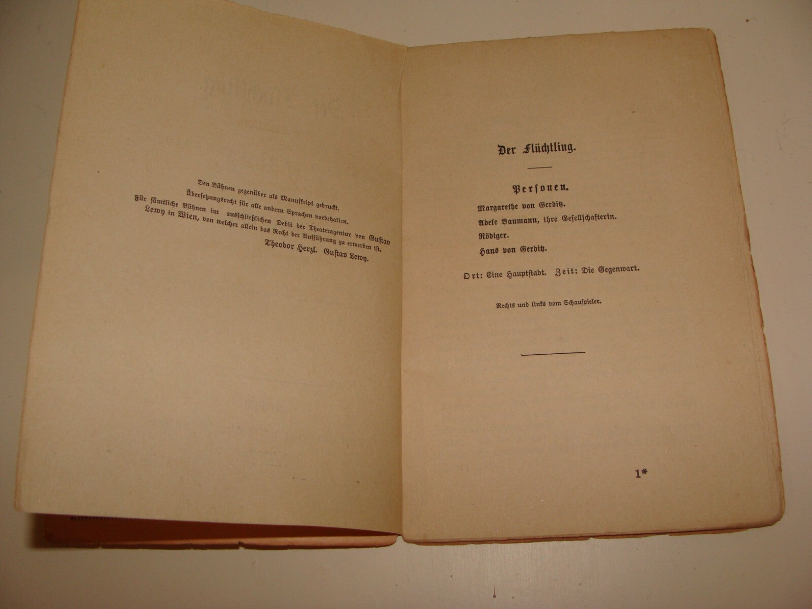 Germany RARE Jewish Judaica HERZL Play THE FUGITIVE Zionist DER FLÜCHTLING