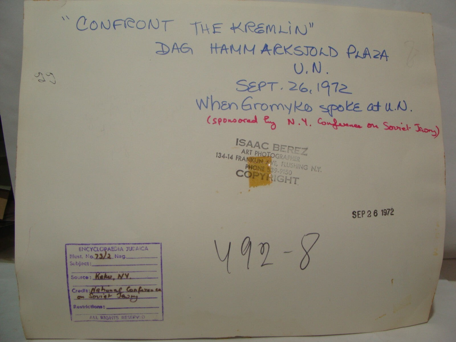 Photo Jewish Photographer Isaac Berez 1972 Soviet Russia Jews Protest New York