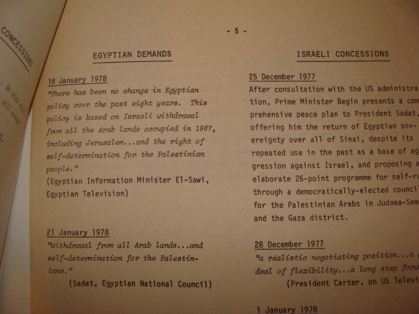 Paper Jewish Judaica 1974-8 Israel Israeli Foreign Affairs Egypt SADAT Peace