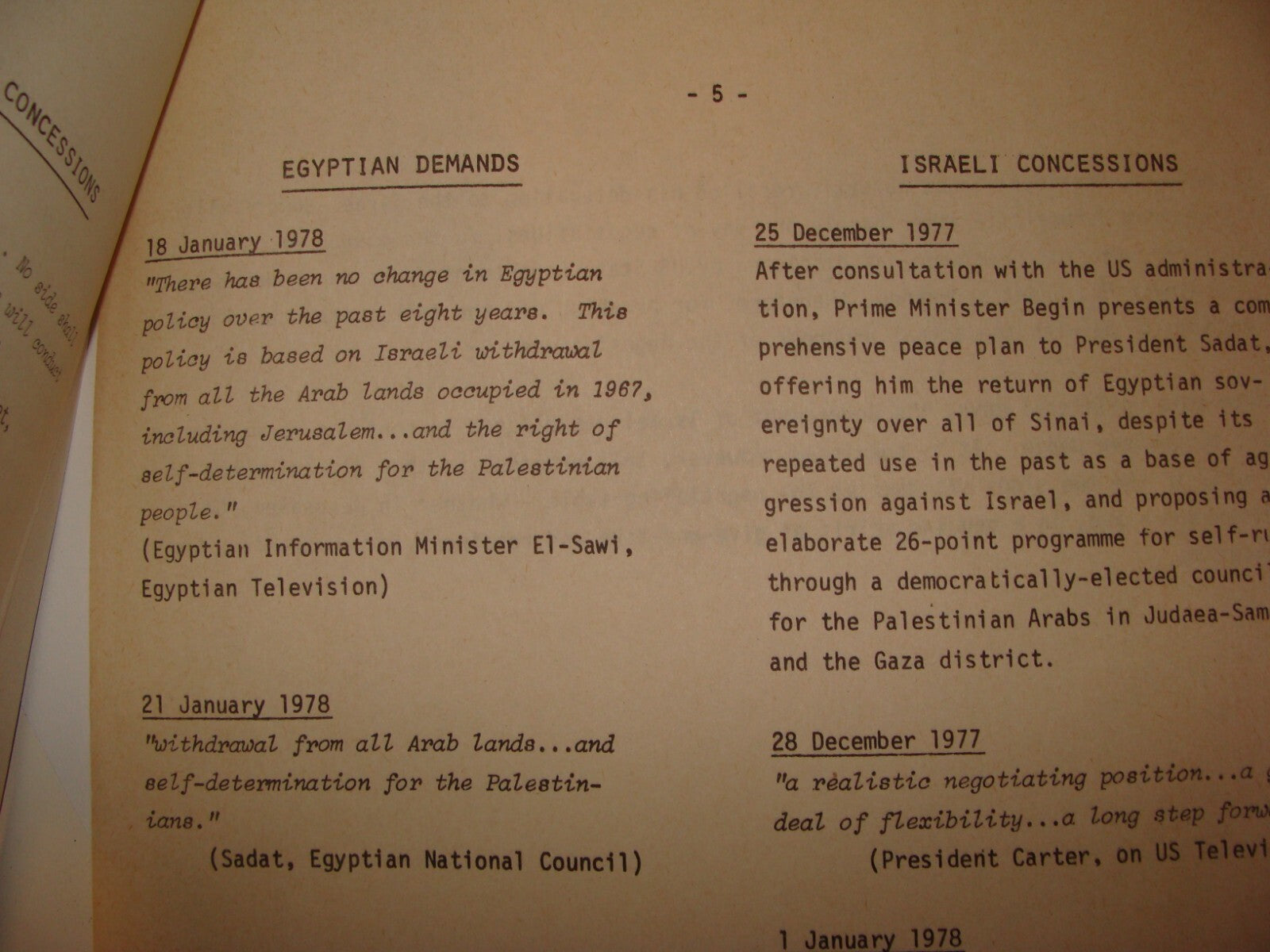Paper Jewish Judaica 1974-8 Israel Israeli Foreign Affairs Egypt SADAT Peace