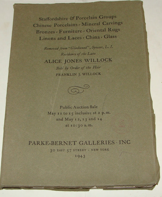 1943 Sotheby Parke Bernet Staffordshire Porcelain China Auction Catalogue Book