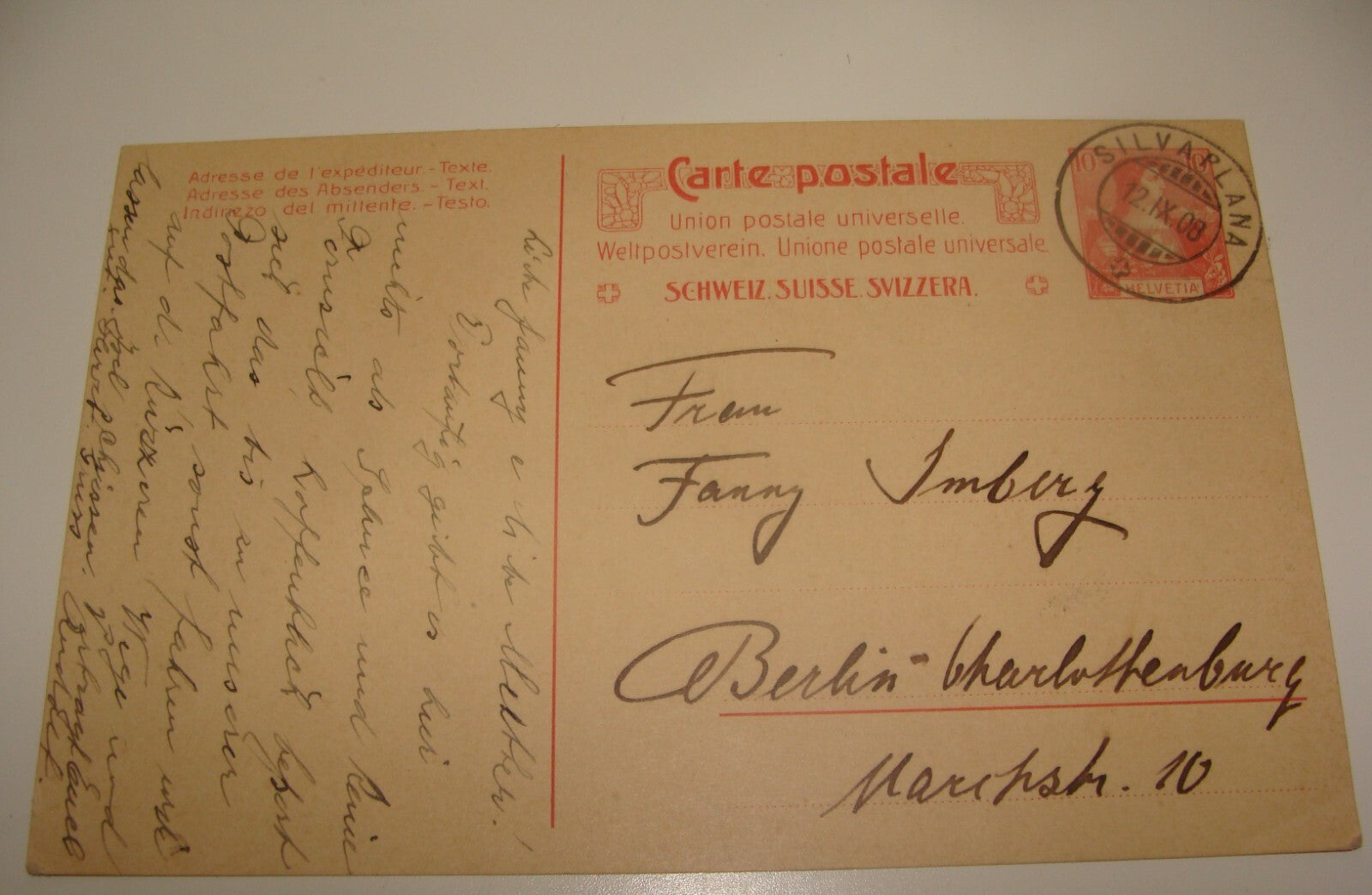 Germany 1908 Switzerland Silvaplana Letter Stamp Postcard To