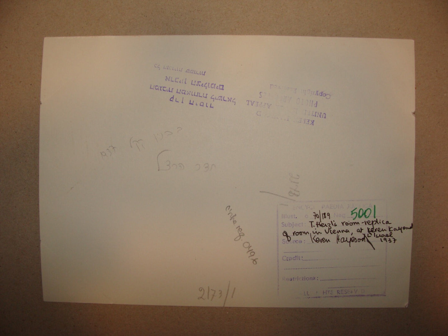 Photo Print Jewish National Fund , 1937 HERZL Room Replica Vienna Jerusalem