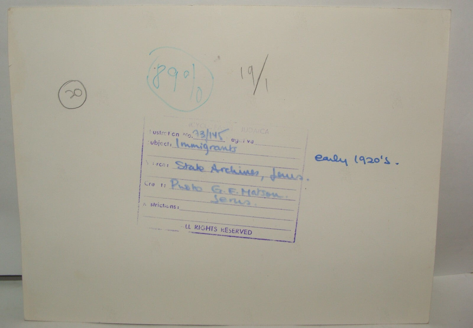 $ Photo Print Palestine 1920s Israel State Archives Jewish Immigrants MATSON