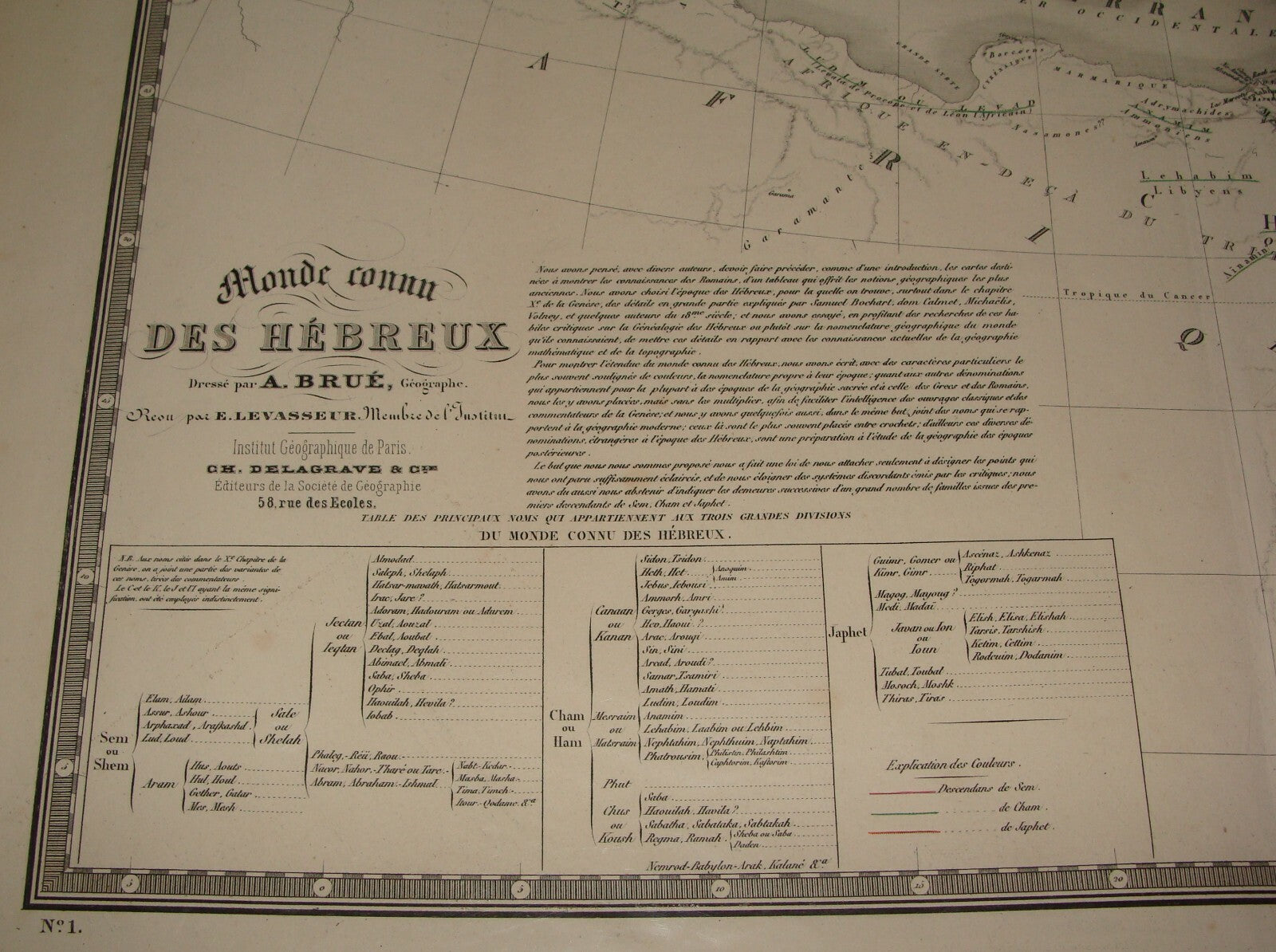 Map Jewish ANTIQUE c. 1875 Andre Brue Hebrew People World