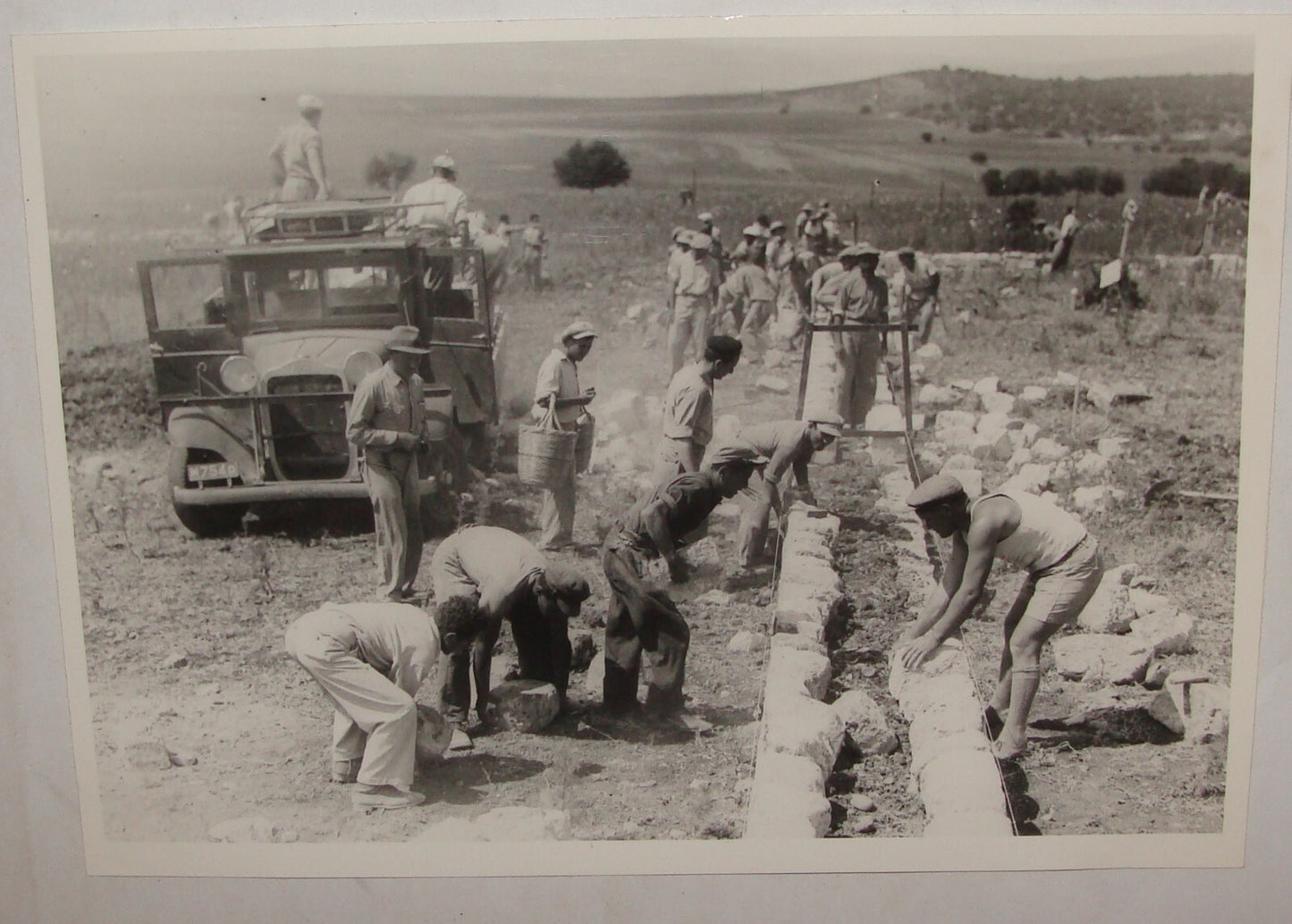 Photo Print, 1938 Palestine Israel KIBBUTZ ALONIM Protective Stone Wall