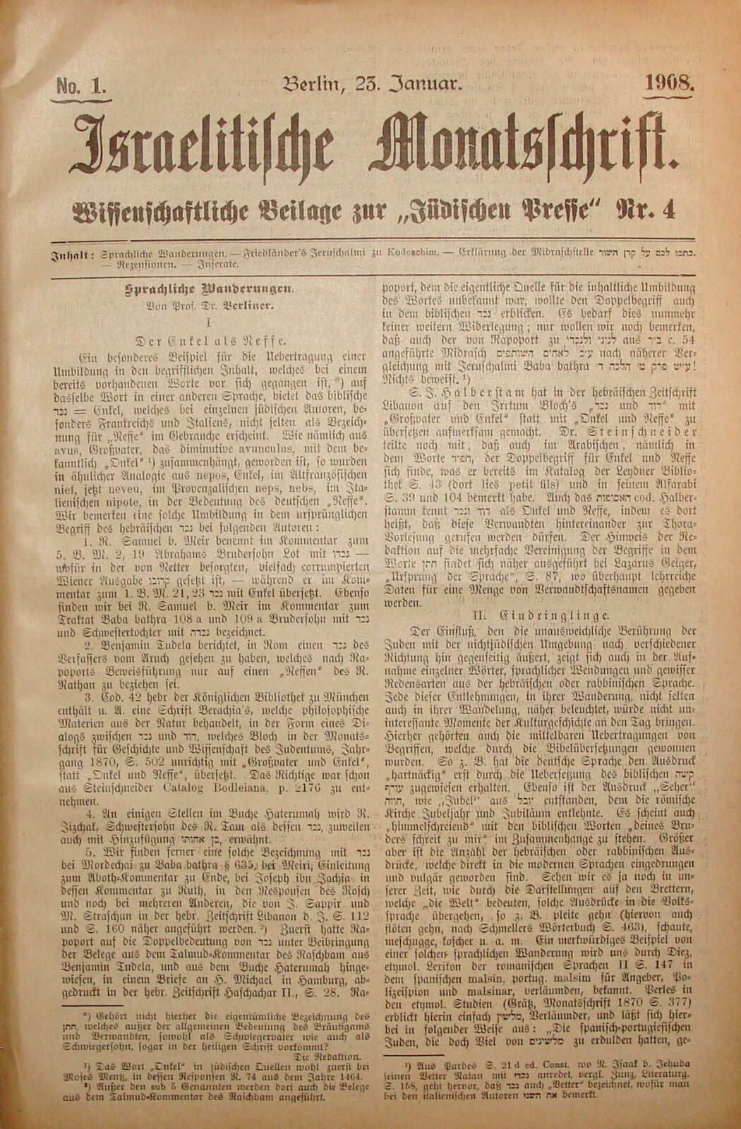 Germany Newspaper Jewish RARE Judaica German   Israelitische Monatsschrift 1908