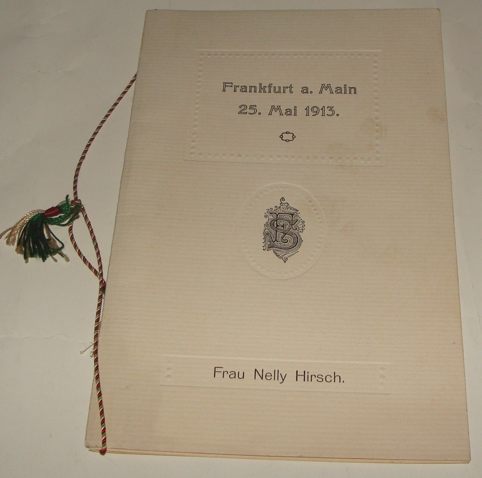 Germany Jewish Judaica 1913 German   Frankfurt Menu Frau Nelly Hirsch