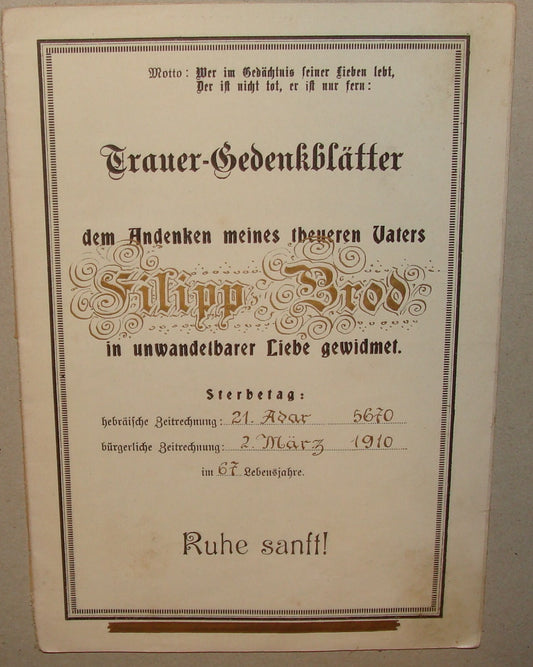 Germany Book Jewish Judaica 1910s German Austria BROD Yahrzeit Memorial Deceased