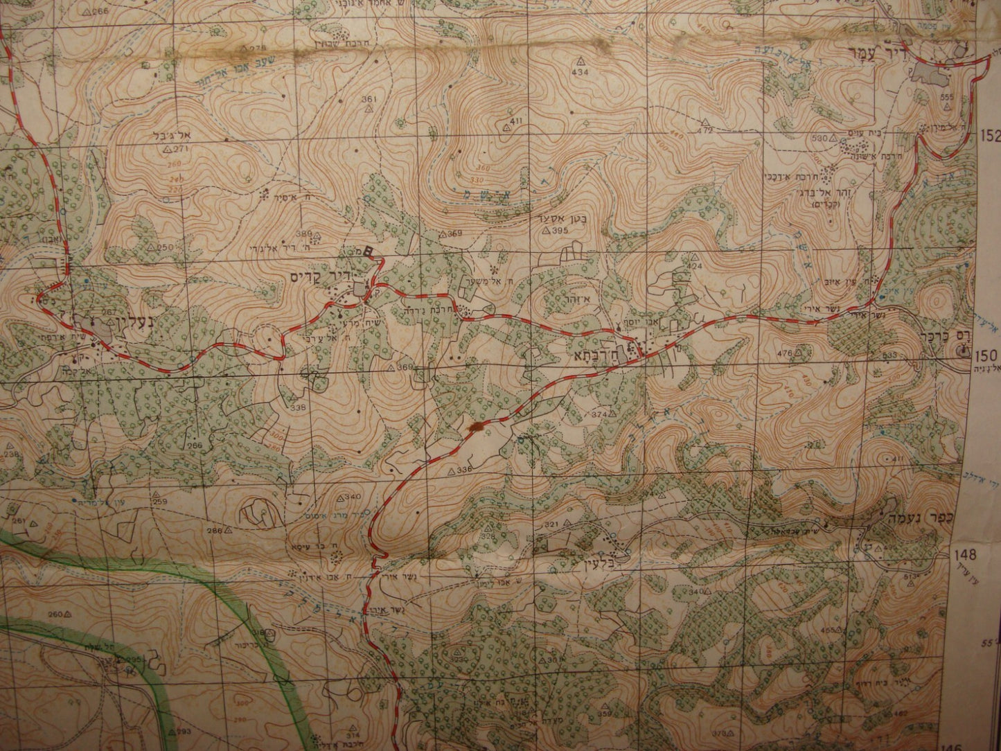 ISRAEL Map LOD Hebrew 1966 Pre Six Day War Arab Settlements West Bank