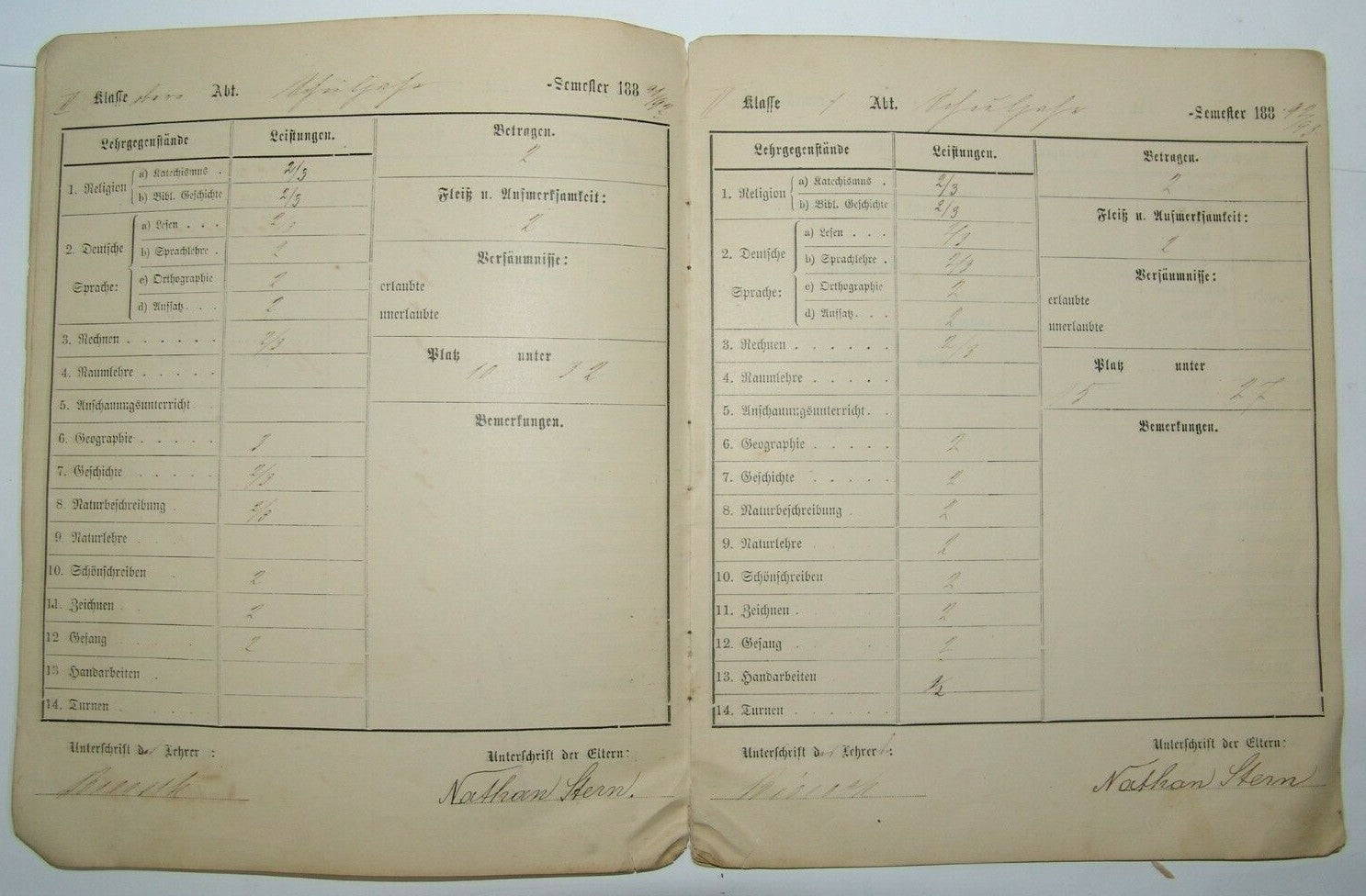 Germany Jewish Judaica Montabaur STERN School Certificate German 1880's