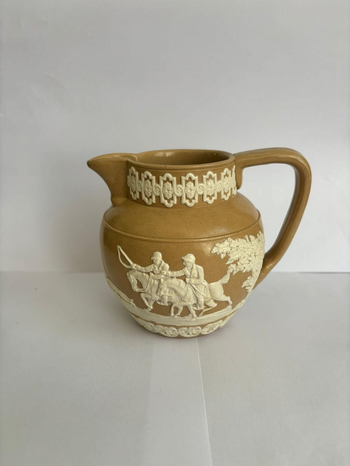 English antique ceramic Copeland Spode pitcher Jasperware Hunt Scene