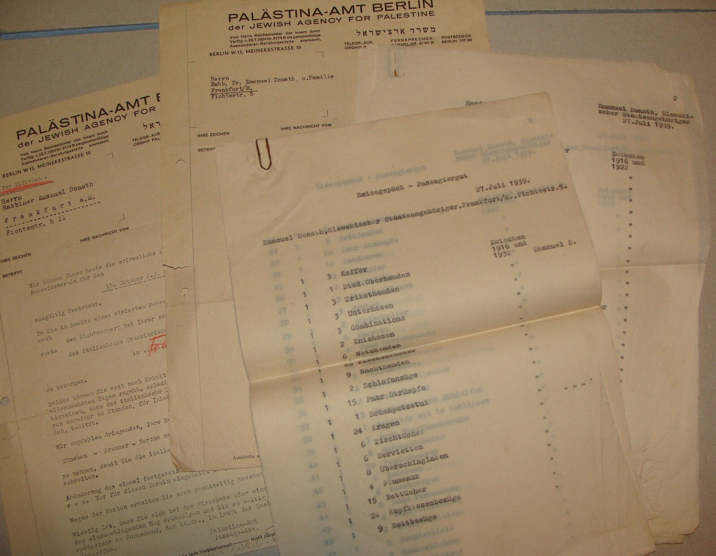 Germany 1939 German Jewish Agency Palestine Israel RABBI DONATH Certificate WWII