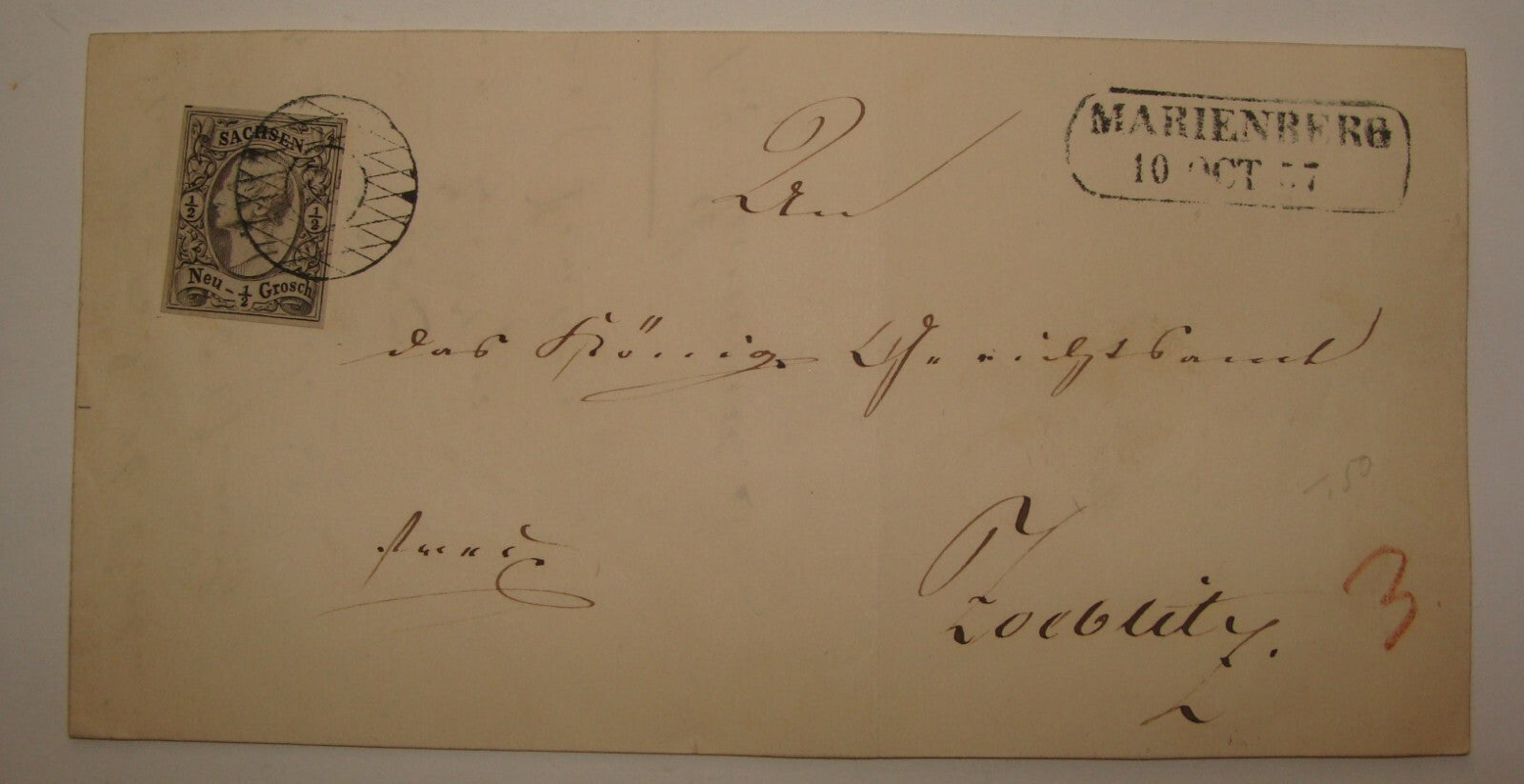 Germany 1857 Antique German Marienberg Letter Stamp Saxony