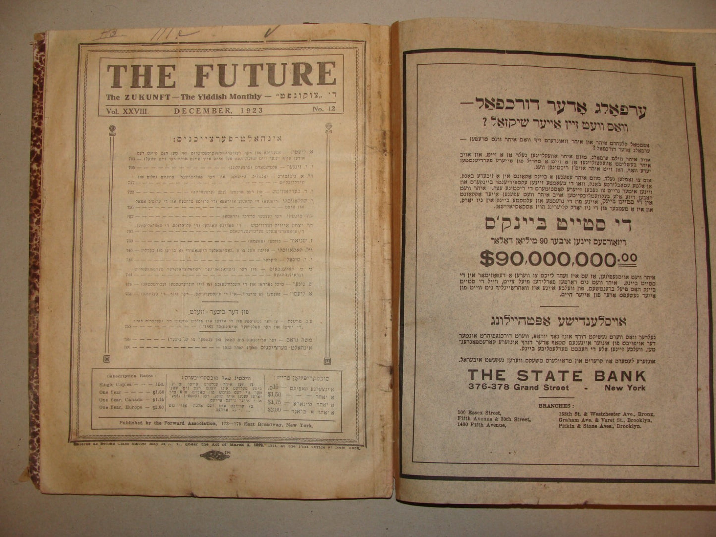 $ Jewish American Judaica 1923 Yiddish DIE ZUKUNFT The Future Monthly x3 Issues