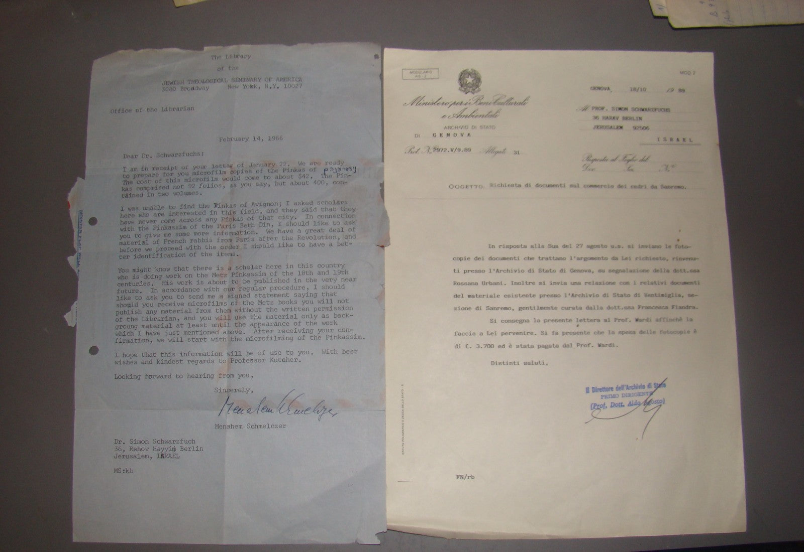 letter Jewish judaica rabbi prof. Simon Schwarzfuchs signed jerusalem LOT