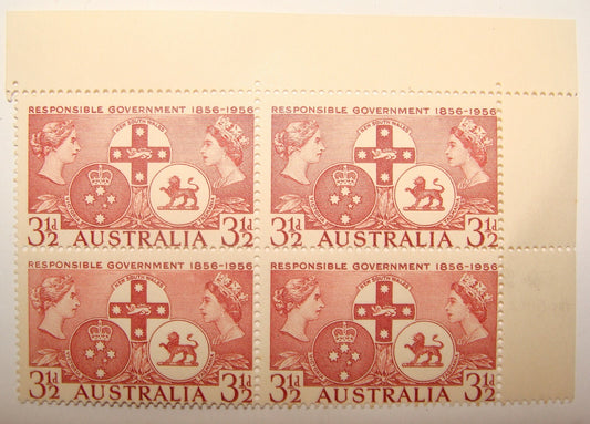 1956 Australia Centenary Stamp Stamps Block WEAK ENTRY BOTTOM LEFT