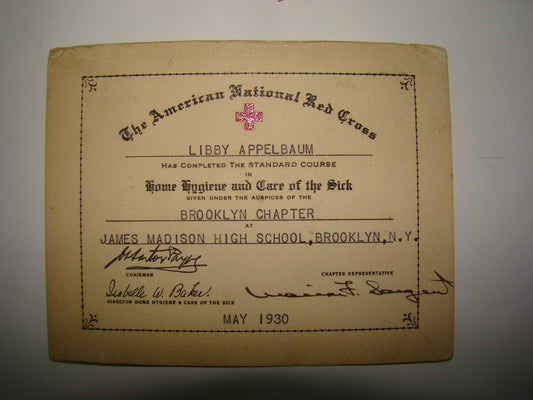 The American National Red Cross 1930 Certificate Letter Card James Madison High