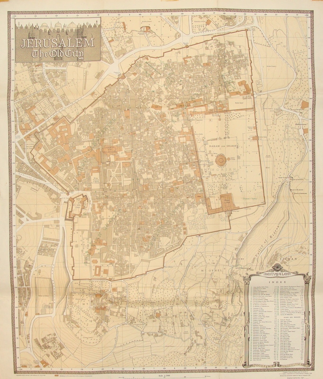 RARE Jewish Judaica Israel 1947 JERUSALEM Old City Map F .J. SALMON Print 1966