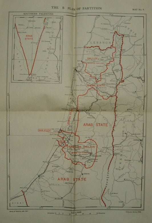 Jewish Arab State Judaica Palestine Eretz Israel B Plan Partition Map 1938