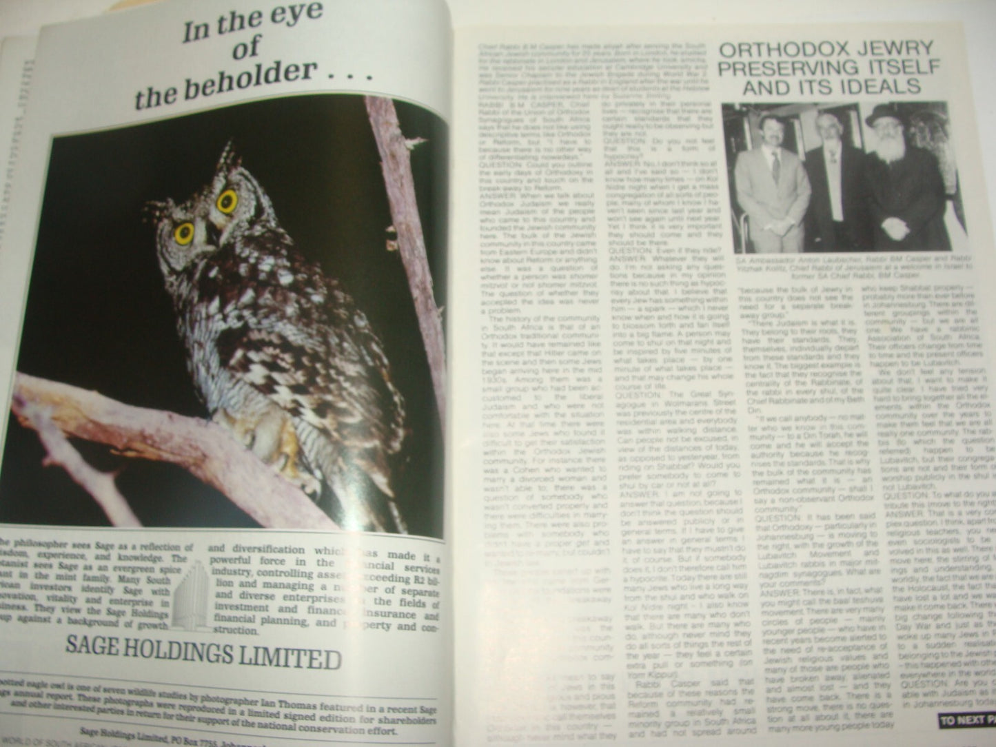 Magazine Jewish Judaica 1987 World of South Africa Jewry Zionist