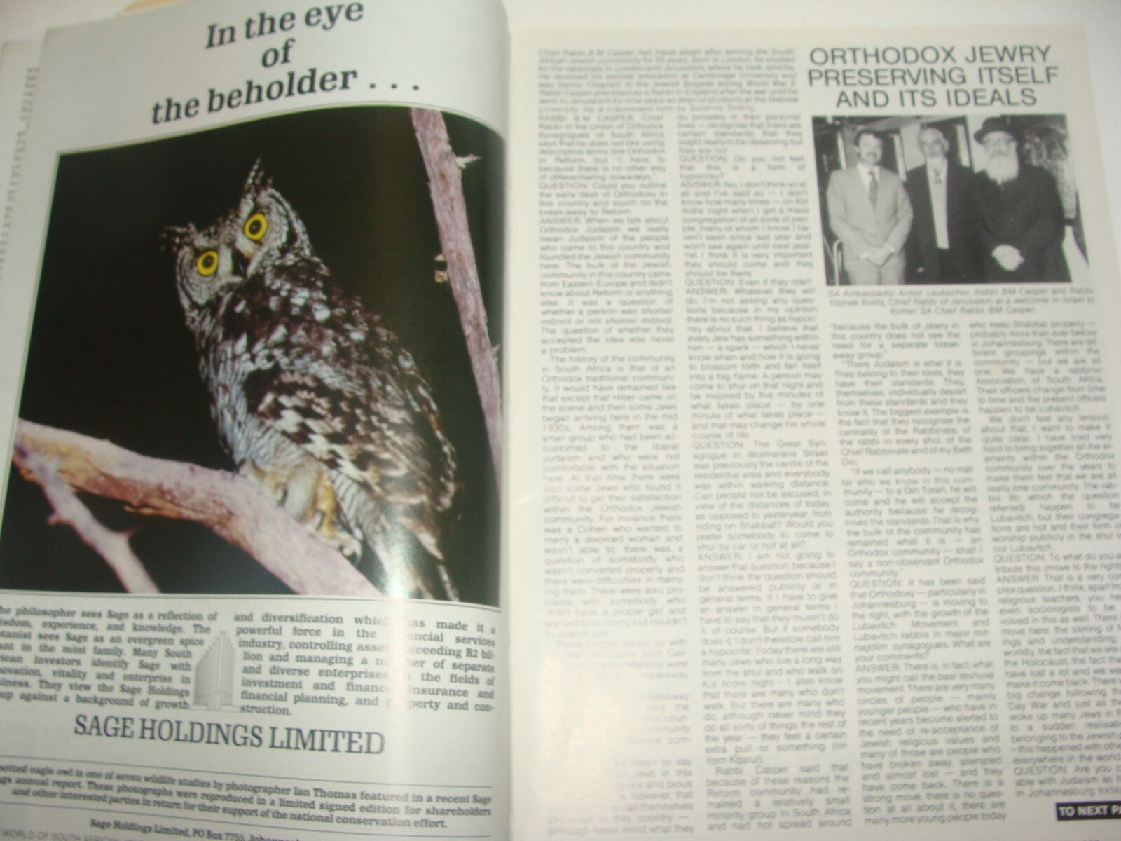 Magazine Jewish Judaica 1987 World of South Africa Jewry Zionist