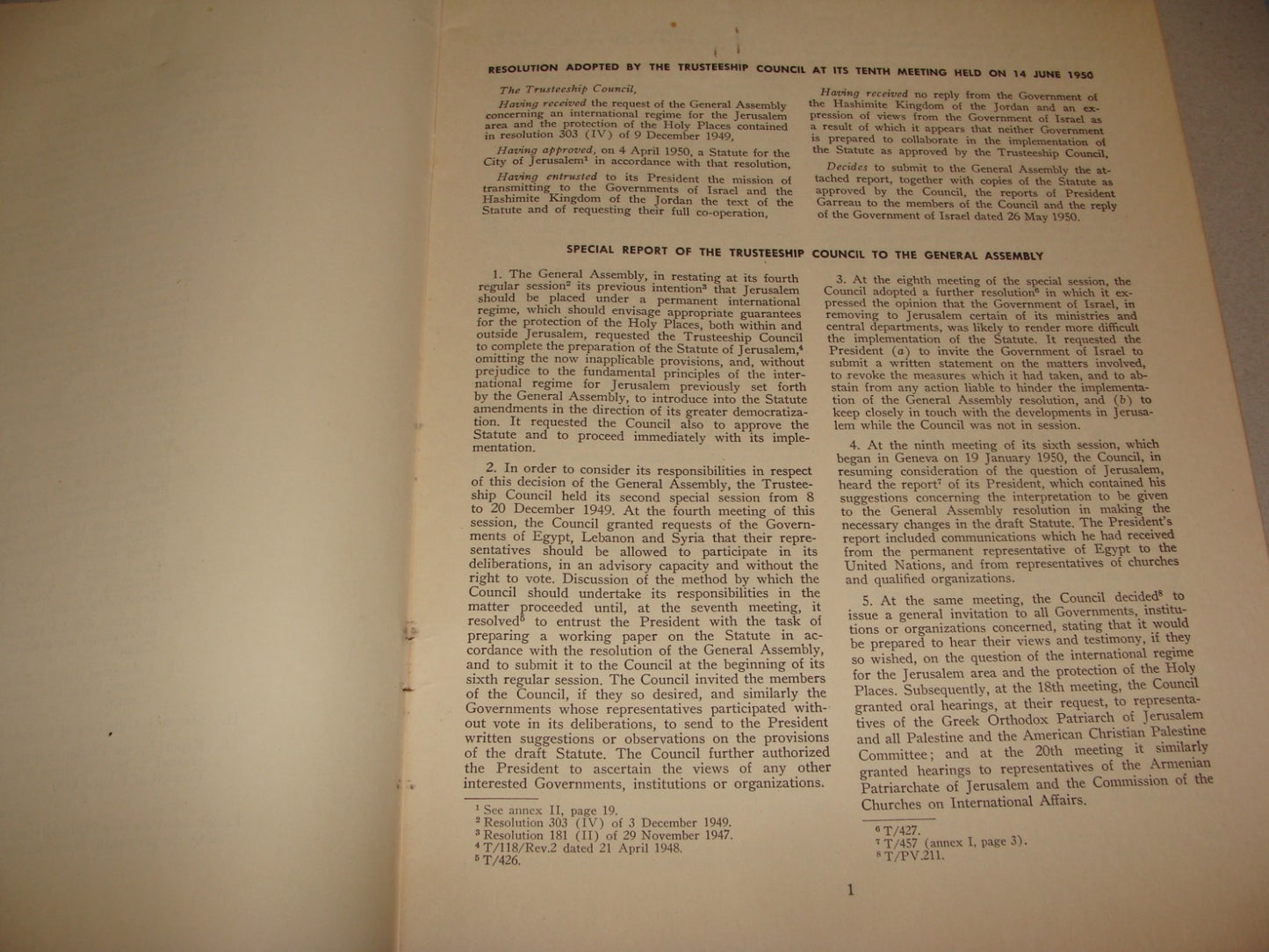 Report Israel 1950 United Nations Jordan Jerusalem Holy Places Question Post War