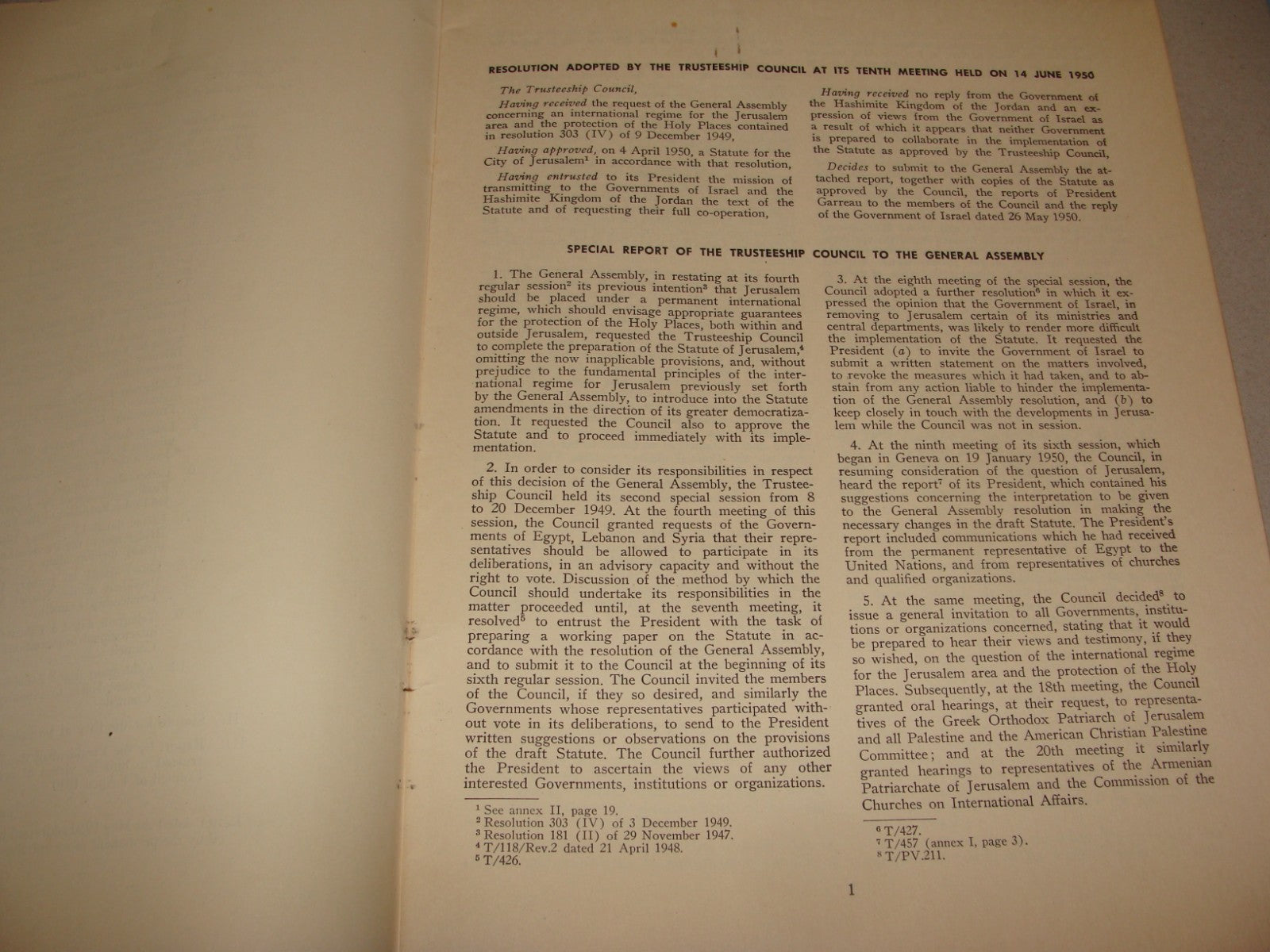 Report Israel 1950 United Nations Jordan Jerusalem Holy Places Question Post War