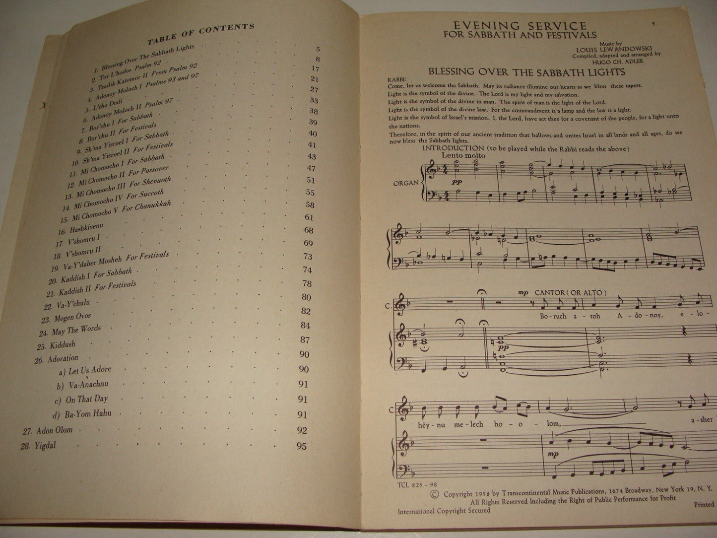 $ Book Jewish American Judaica 1958 Evening Service Sabbath Festivals Songs Tabs