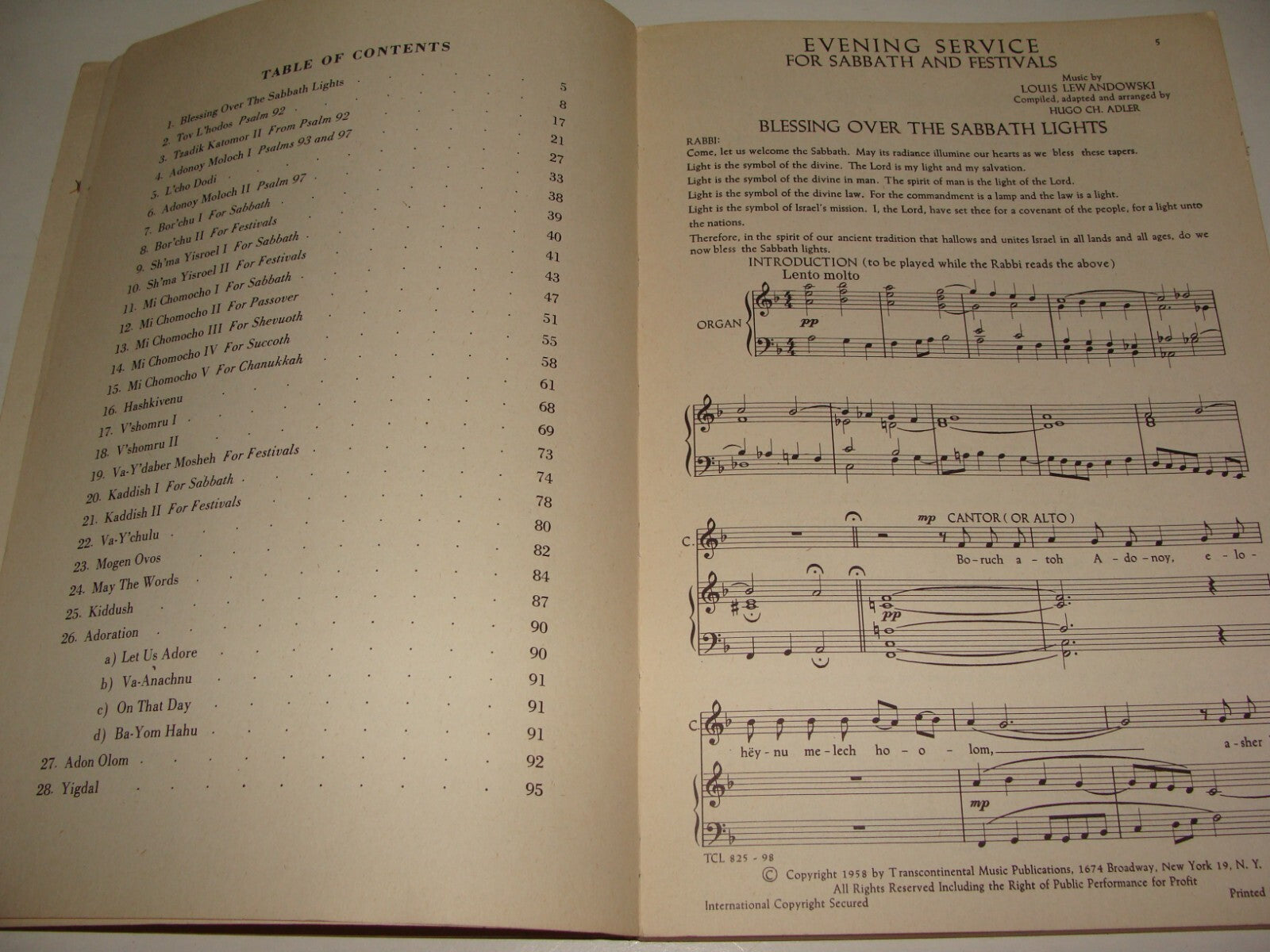 $ Book Jewish American Judaica 1958 Evening Service Sabbath Festivals Songs Tabs