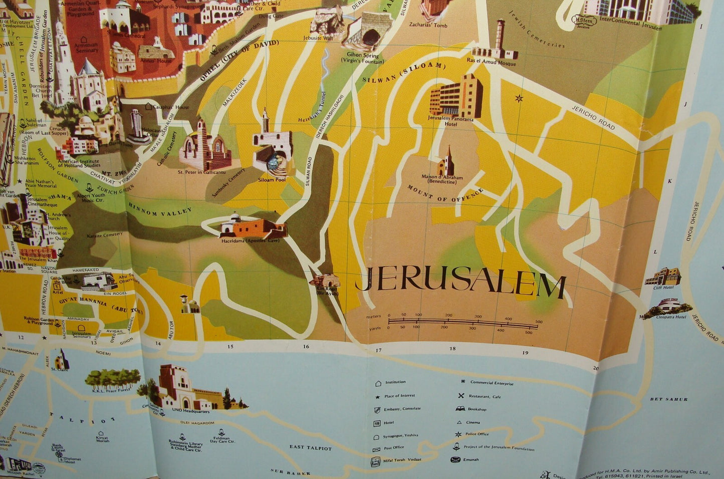 Map Jewish Judaica Israel JERUSALEM Pictorial Amir Publishing 1982 Guide