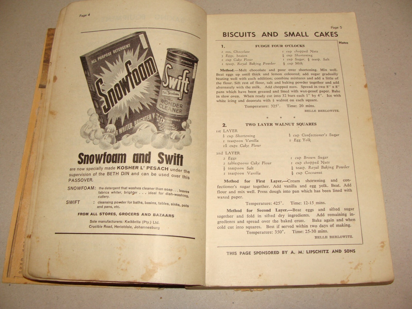 Book Jewish Judaica 1950s Recipe Johannesburg South Africa Women Zionist League