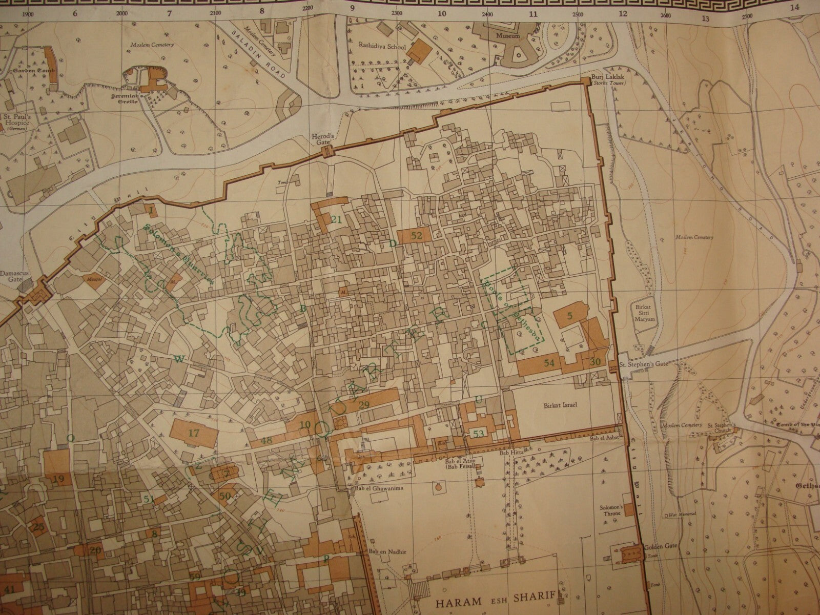 Map Jewish Judaica Israel Jerusalem Old City 1966