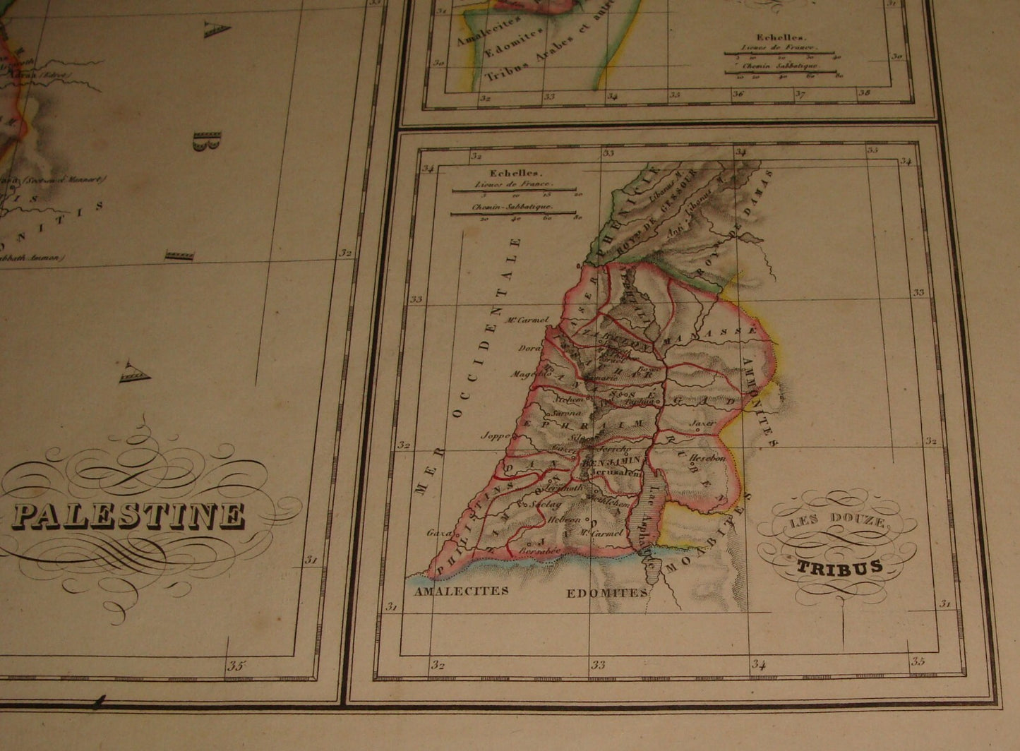 Map Palestine ANTIQUE c. 1837 Malte Brun Israel Biblical Tribes Bible Engraved